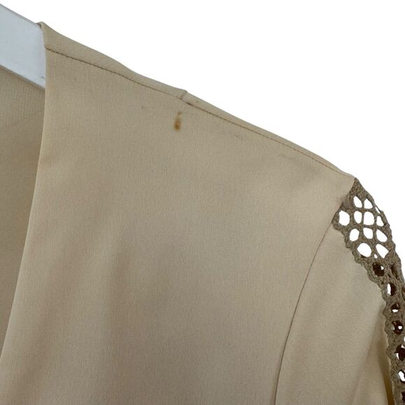 Vanity Fair Vintage Nightgown Boho Fairy Hippie Beige Crochet Trim Maxi Dress 10 - Picture 7 of 16